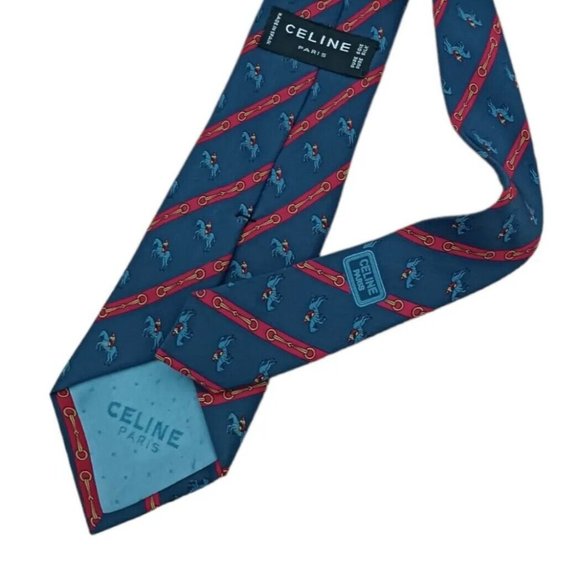 CELINE Blue Equestrian Logo Silk Tie ITALY 60"/ 3.1" EC - Picture 4 of 5